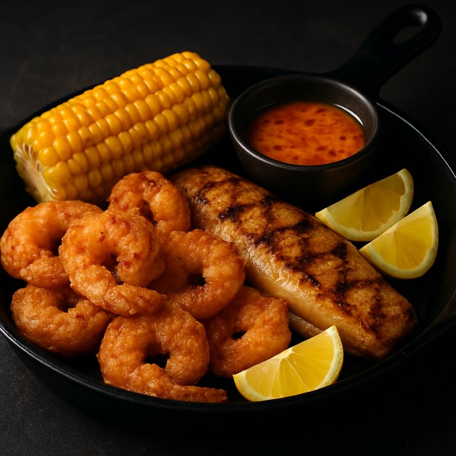 Seafood platter with shrimp and grilled fish