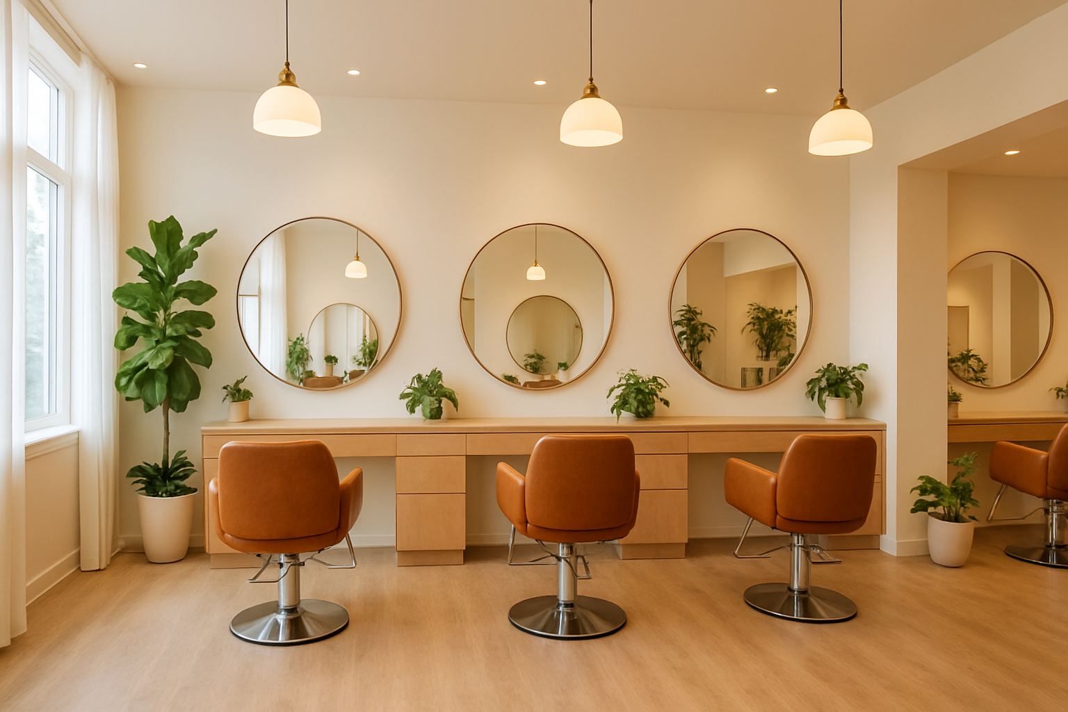 Bright, airy salon interior with styling chairs and mirrors